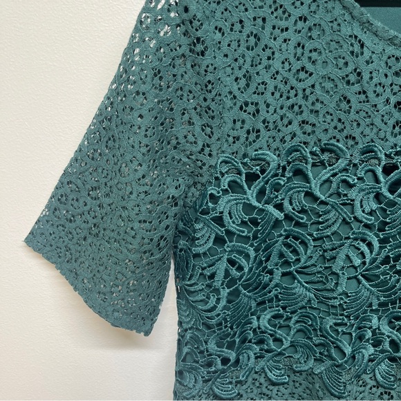 Ann Taylor Womens Blouse Shirt Green Short Sleeve Popover Lace Size Small - Picture 6 of 11